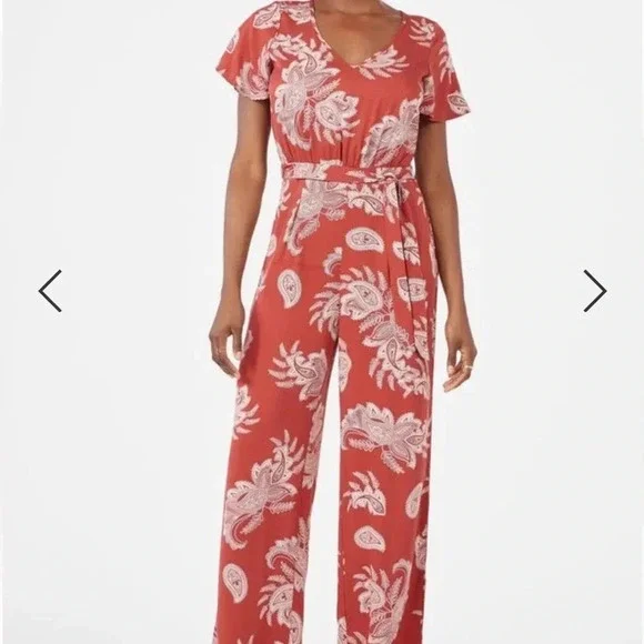 Just Fab Women’s Flutter Sleeve Jumpsuit V neck size XL color Tandoori spice - Picture 1 of 14